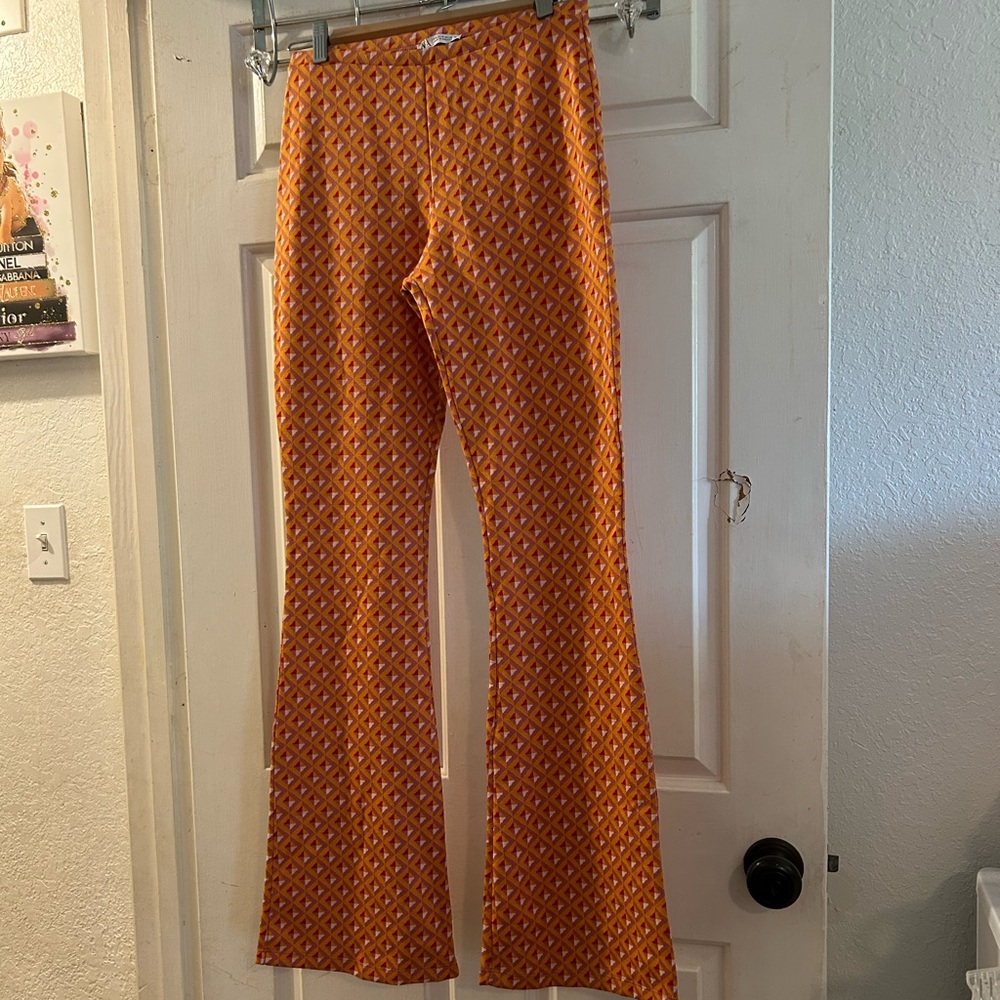 Zara Orange Geometric Patterned Flared Pants NWT - image 1